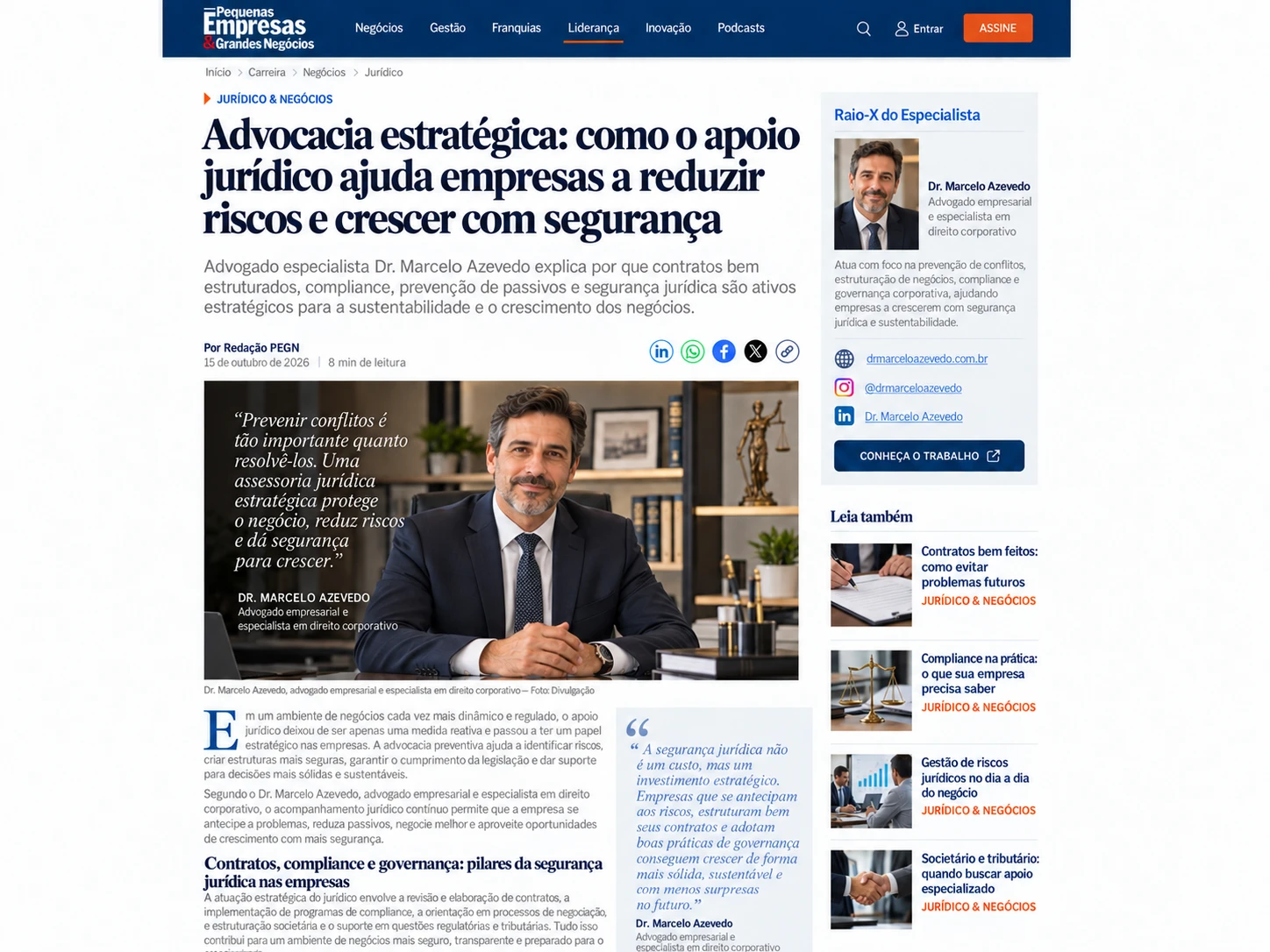 Exemplo ilustrativo de artigo jurídico assinado por um advogado, diagramado em um portal de notícias